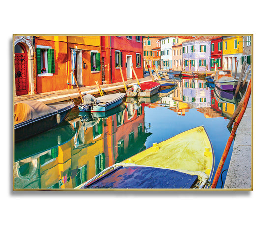 Burano Reflections – Colorful Italy Wall Art, Venice Canal Scene