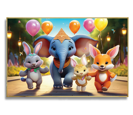 Royal Celebration – 3D-Style Elephant and Friends Wall Art