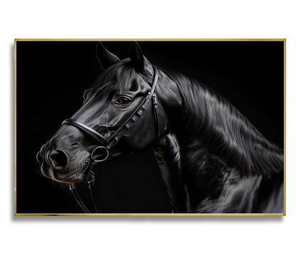 Midnight Elegance – Close-Up of Black Percheron Horse