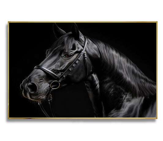 Midnight Elegance – Close-Up of Black Percheron Horse