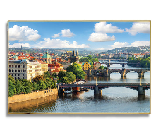 Prague Bridges Over Vltava River – European Cityscape Wall Art