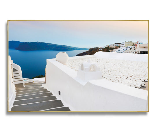 Santorini Cliffside Steps – Aegean Sea View Wall Art, Greek Island Architecture