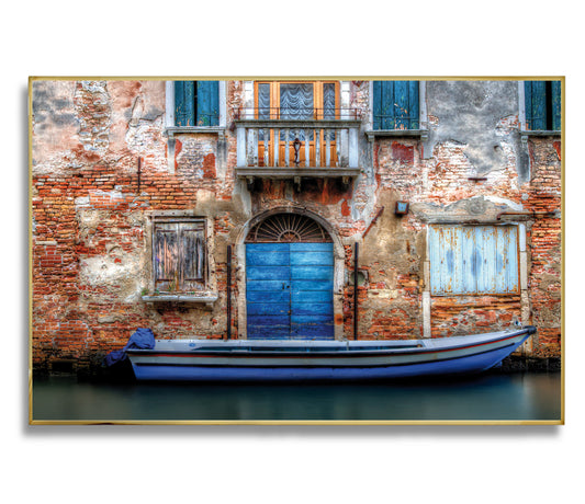 Venetian Blue Door and Weathered Wall Art – Rustic Italy Series
