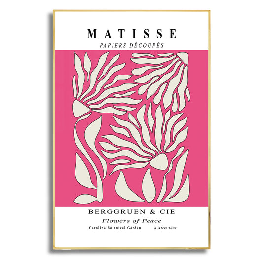 Flowers of Peace - Modern Matisse Inspired – Luxury Glass Framed Wall Art (Multiple Colors)