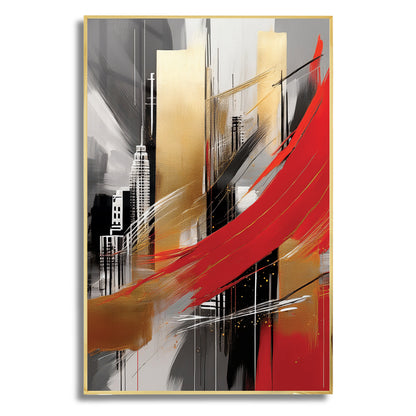 City Abstract Wall Art – Gold and Red Modern Luxury Décor