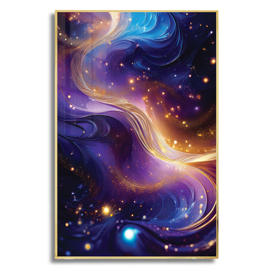 Cosmic Abstract Wall Art – Purple and Gold Galaxy-Inspired Décor