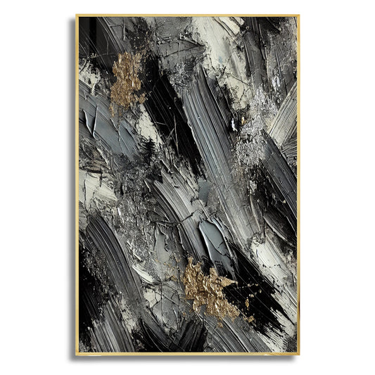 Monochrome Elegance with Metallic Highlights – Abstract Wall Art