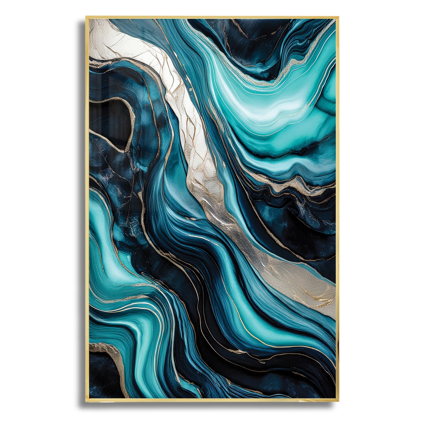 Turquoise & Gold Marble Flow – Abstract Luxury Wall Art