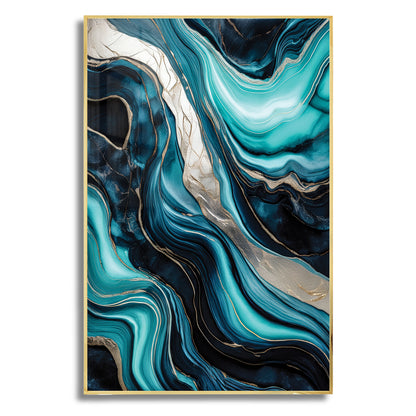 Turquoise & Gold Marble Flow – Abstract Luxury Wall Art
