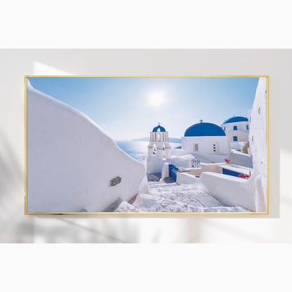 Oia Vista – Santorini Bell Tower Wall Art, Iconic Greek Architecture at Sunrise