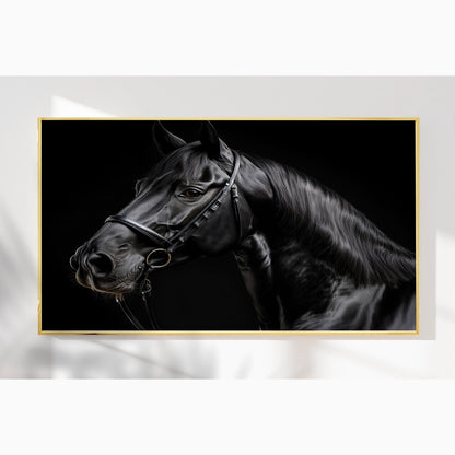 Midnight Elegance – Close-Up of Black Percheron Horse
