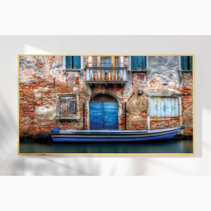 Venetian Blue Door and Weathered Wall Art – Rustic Italy Series