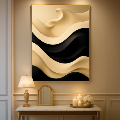 Cream and Black Wave Abstract – Minimalist Modern Wall Art