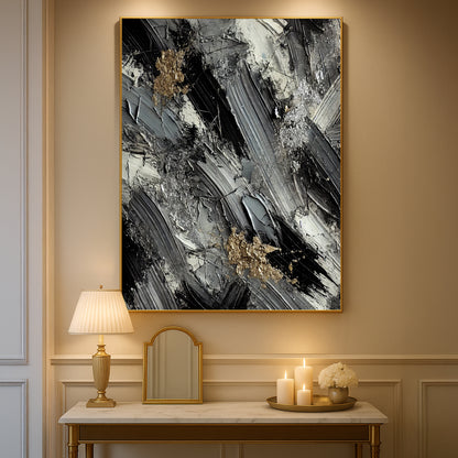 Monochrome Elegance with Metallic Highlights – Abstract Wall Art