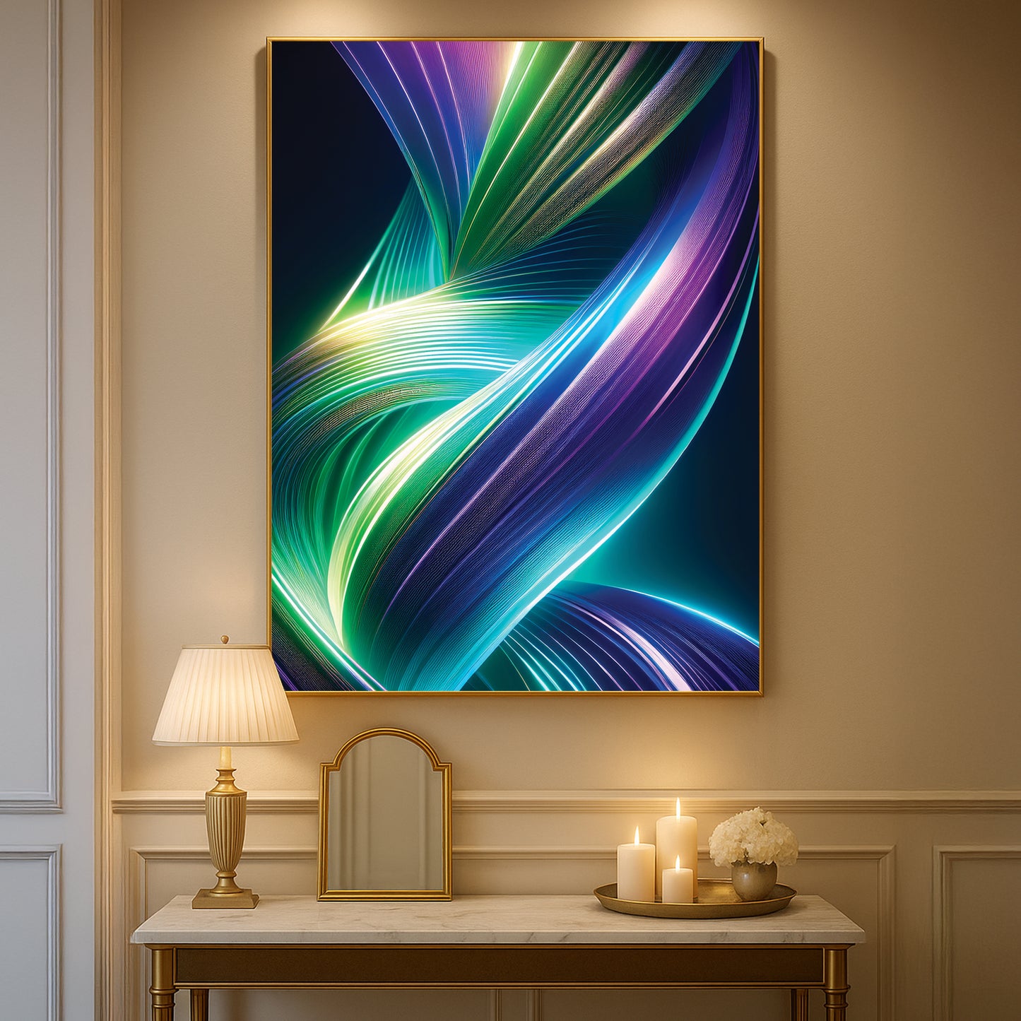 Radiant Ribbon Light Abstract Wall Art – Futuristic Modern Décor