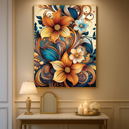 Golden & Cream Floral Metal Framed Wall Art – Elegant Botanical Design