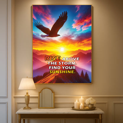 Rise Above the Storm – Eagle Sunset Motivational Wall Art