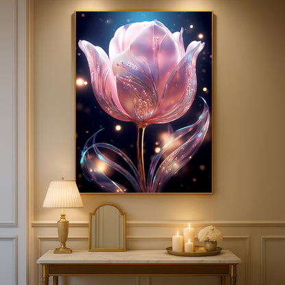Radiant Pink Tulip Metal Framed Wall Art – Elegant Luxury Floral