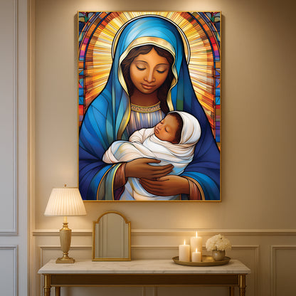 Virgin Mary and Child- Stained Glass Wall Art