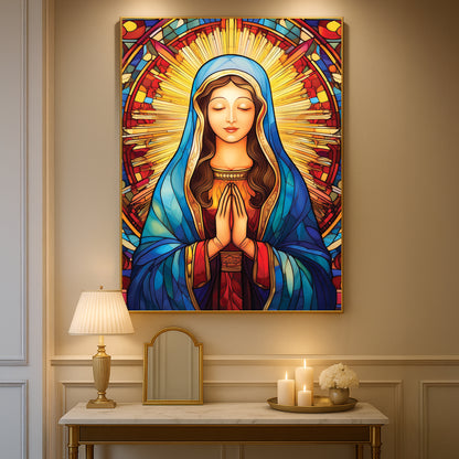 Gentle Mary in Prayer, Stained Glass Wall Art – Holy Virgin Icon