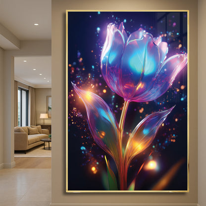 Blue Radiant Tulip Metal Framed Wall Art – Modern Luxury Floral