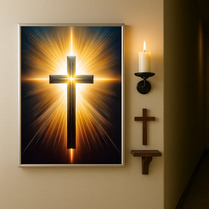 Radiant Cross Wall Art – Golden Light Christian Décor