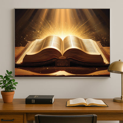 Holy Bible Illuminated Wall Art – Radiant Spiritual Décor