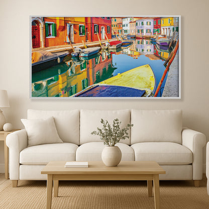 Burano Reflections – Colorful Italy Wall Art, Venice Canal Scene