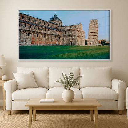 Leaning Tower of Pisa at Sunset – Iconic Italian Landmark | High-Gloss Glass Print
