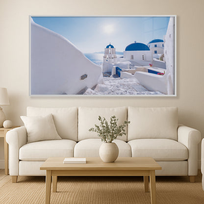 Oia Vista – Santorini Bell Tower Wall Art, Iconic Greek Architecture at Sunrise