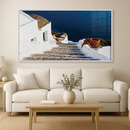 Santorini Steps – Greek Island Stone Path Wall Art, Aegean Sea View