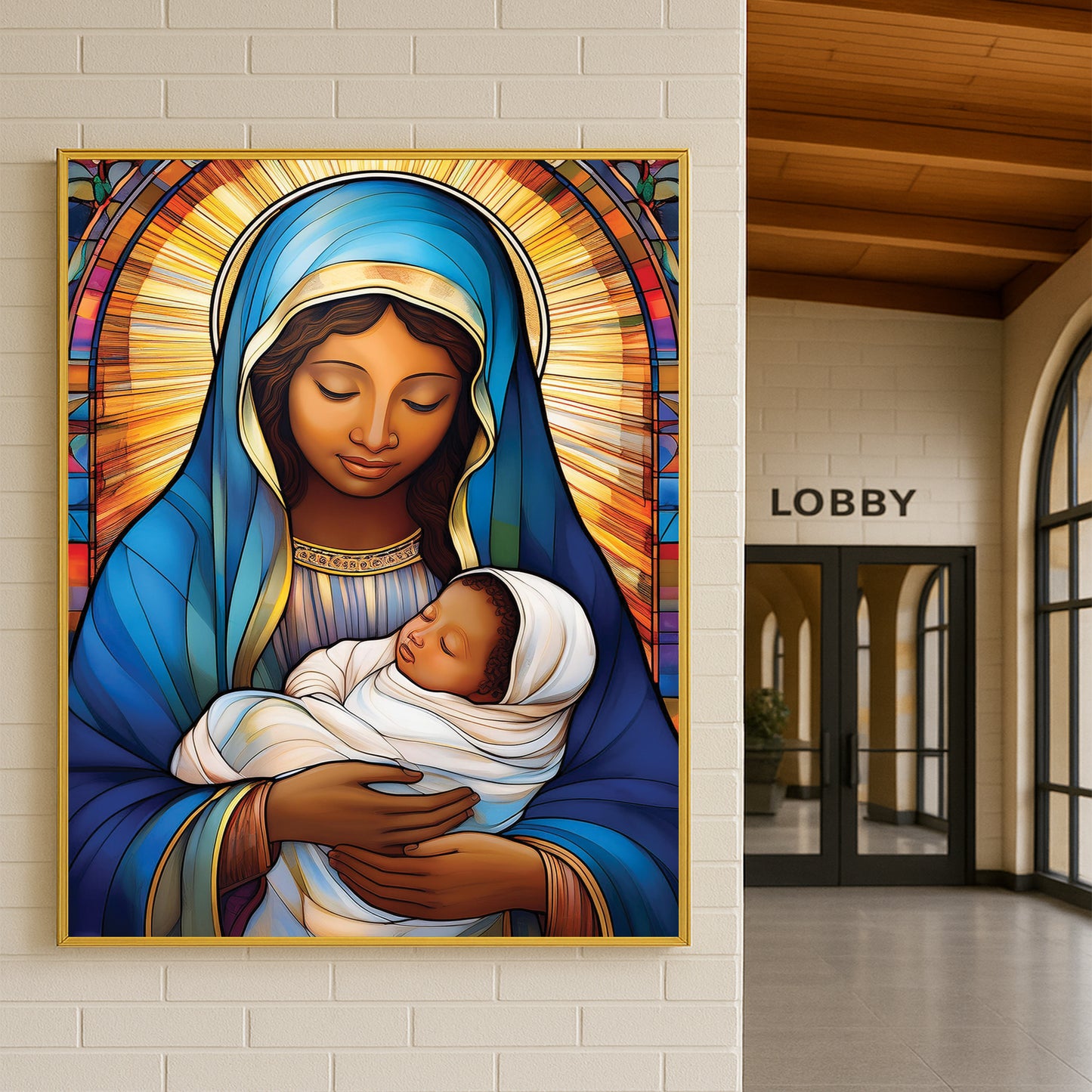 Virgin Mary and Child- Stained Glass Wall Art