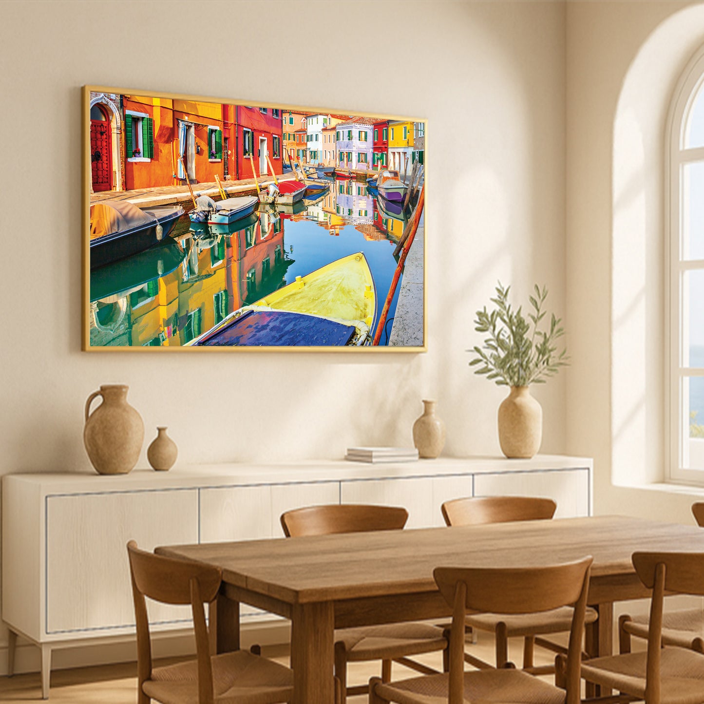 Burano Reflections – Colorful Italy Wall Art, Venice Canal Scene