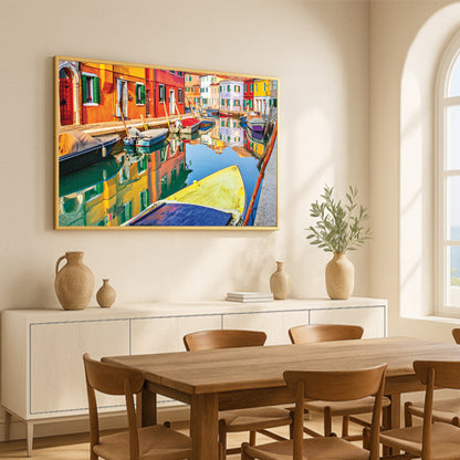 Burano Reflections – Colorful Italy Wall Art, Venice Canal Scene