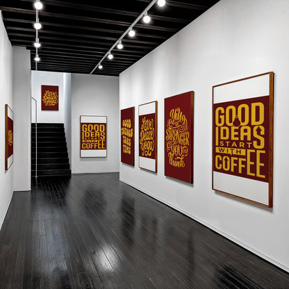 Good Ideas Start with Coffee - Luxury Glass Framed Wall Art (Multiple Colors)