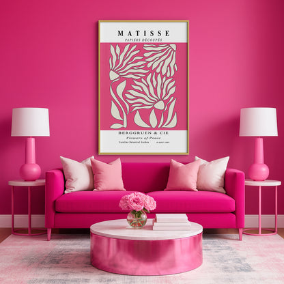 Flowers of Peace - Modern Matisse Inspired – Luxury Glass Framed Wall Art (Multiple Colors)