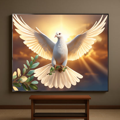 White Dove with Olive Branch – Symbol of Peace & Hope Wall Art
