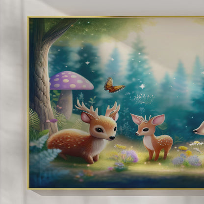 Woodland Babies Gathering – Whimsical Forest Nursery Art