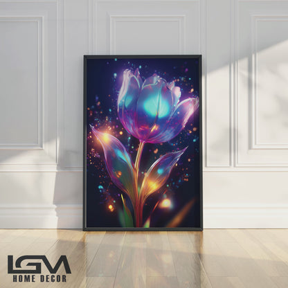 Blue Radiant Tulip Metal Framed Wall Art – Modern Luxury Floral