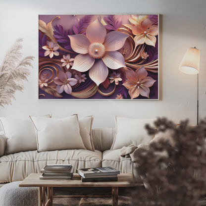 Romantic Light Pink & Purple Floral Metal Framed Wall Art – Modern Luxury Design