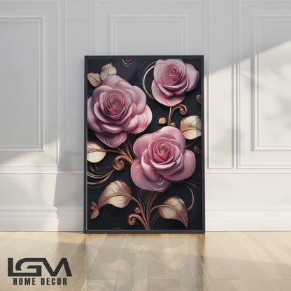 Elegant Light Pink Rose Metal Framed Wall Art – Luxury Floral Design