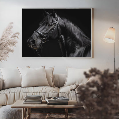 Midnight Elegance – Close-Up of Black Percheron Horse