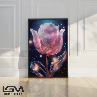 Radiant Pink Tulip Metal Framed Wall Art – Elegant Luxury Floral