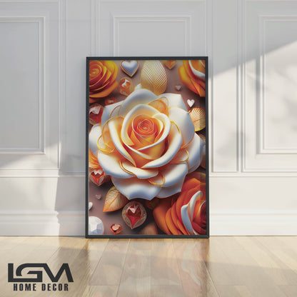 Radiant Yellow & White Rose Metal Framed Wall Art – Luxury Floral Décor