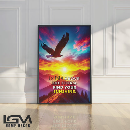 Rise Above the Storm – Eagle Sunset Motivational Wall Art