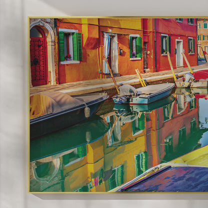 Burano Reflections – Colorful Italy Wall Art, Venice Canal Scene