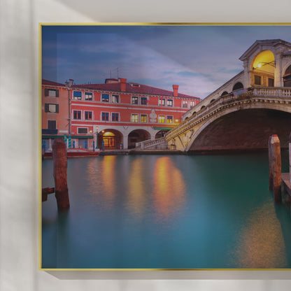 Rialto Bridge by Night – Venetian Reflections Wall Art, Italy Fine Art Photography