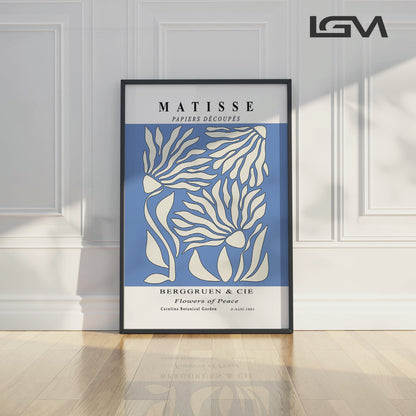 Flowers of Peace - Modern Matisse Inspired – Luxury Glass Framed Wall Art (Multiple Colors)