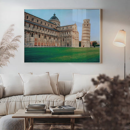 Leaning Tower of Pisa at Sunset – Iconic Italian Landmark | High-Gloss Glass Print