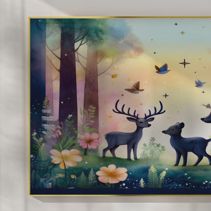 Twilight Forest Guardians – Mystical Animals Nursery Wall Art
